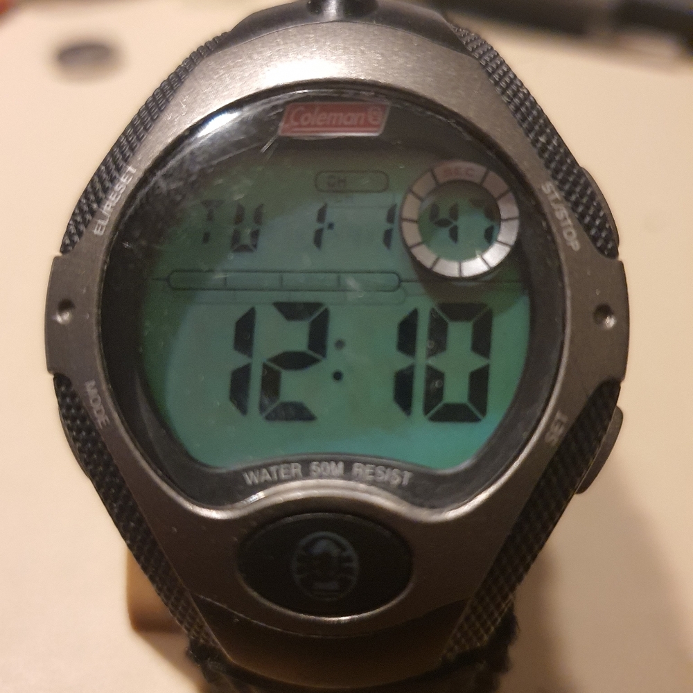 Coleman Black/Grey Nylon Digital Alarm Chrono Men's Watch w/Built In Flashlight